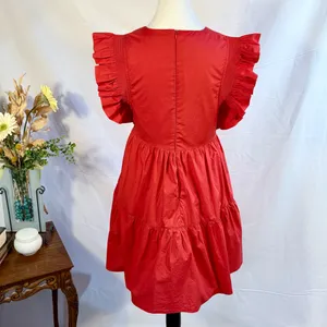 English Factory True Red Ruffle Sleeve Babydoll Tiered Mini Dress Sz S 🧡 thumbnail 7