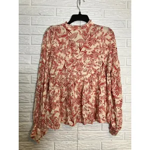 By Anthropologie peasant blouse off white‎ & red tie collar women's size small thumbnail 8