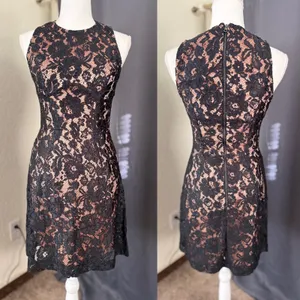 French Connection Floral Lace Sleeveless Mini Cocktail Dress Womens 4 Black Nude thumbnail 8