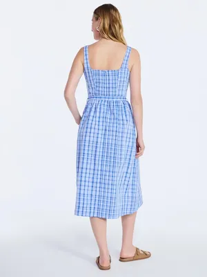 Free Assembly blue plaid Sleeveless Belted Cotton Midi Dress NWT thumbnail 2