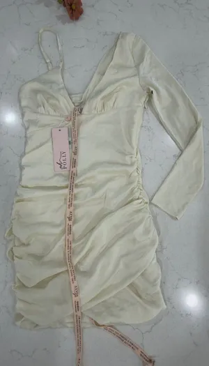 Oh Polly Cream One-Shoulder Long Sleeve Ruched Mini Dress thumbnail 1