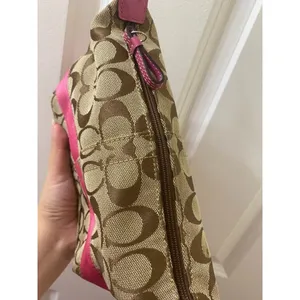 Vintage Y2K Coach Signature Pouch Mini Bag Khaki Pink Canvas thumbnail 5