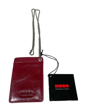 Hobo International crimson red leather‎ card holder on ball chain lanyard NEW thumbnail 1