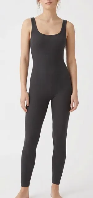 Naked Wardrobe Black Ribbed Scoop Neck Jumpsuit Catsuit Small thumbnail 1