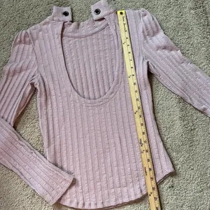 Free People Mock Neck Cutout Ribbed Long Sleeve Top‎ Size L thumbnail 3