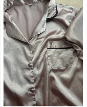 Blush Pink Satin Pajama Set with Black Piping — L thumbnail 2