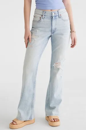 Aéropostale Women’s 2S High Rise Flare Jeans Light Wash Distressed Ripped Y2K thumbnail 1