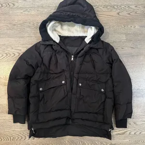 Black Down Puffer Coat Jacket Sherpa Lined Hooded Warm Winter Womens thumbnail 3