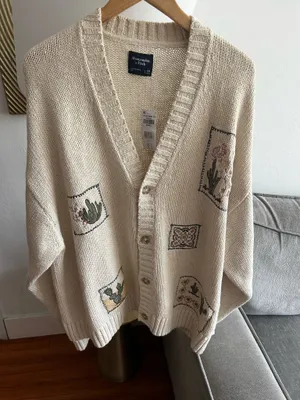 Abercrombie Knit Oversized Novelty Cardigan XXL Western Prairie Patchwork Chunky thumbnail 1
