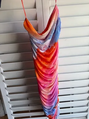 Zara Pink sunset Multiwatercolor Ruched Mini Dress sz m thumbnail 5