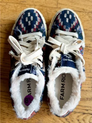 Farm Rio Ainika Tapestry Platform Sneakers Faux Fur Blue 8.5 NWOT thumbnail 5