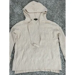 FATE Women Cable Knit Hoodie Sweater Cream Beige Long Sleeve Pullover Size M thumbnail 2