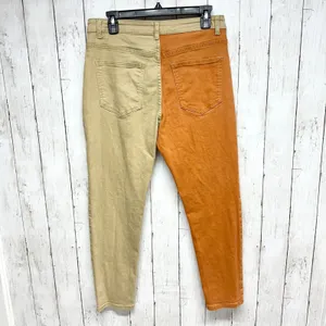 Jeans Women Size Small Two Tone High Rise Relaxed‎ Straight Orange Tan Casual thumbnail 6