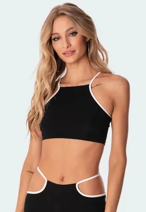 Edikted Black and white crop top thumbnail 1