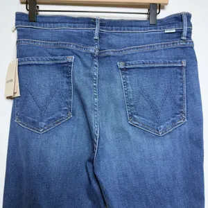 NEW Mother Anthropologie Women Jeans 34 Blue High Rise Flare Raw Take it Easy thumbnail 8