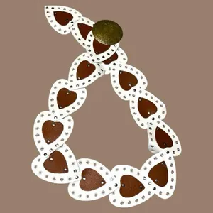 Classic White /brown Women's belt with heart shaped design and brass like buckle thumbnail 4