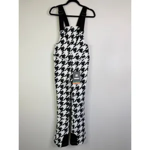 NEW GSOU Snow Women's Houndstooth Slim-Fit Stretch Fleece-Lined Ski Bibs Small thumbnail 3