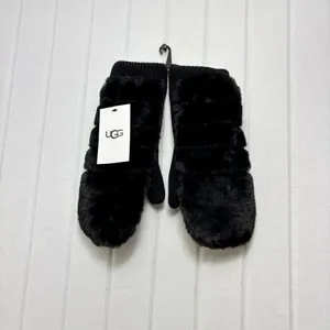 UGG Luxe BLACK‎ FAUX FUR FUZZY WOOL BLEND MITTENS WITH SHERPA LINING size L/XL thumbnail 8