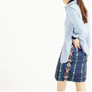 J.Crew Womens Mini Skirt Size 0 Blue Windowpane Geometric Jacquard Zip Aztec thumbnail 5