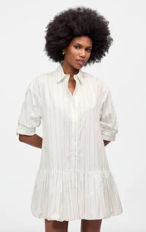 Madewell Bubble Hem Mini Shirtdress Pinstripe Poplin Cotton White Large NWT thumbnail 1