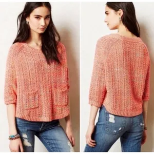 Moth Anthropologie Neon Orange Marled Knit Sweater Pockets XL‎ Raglan Boho Boxy thumbnail 2
