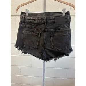 One Teaspoon Sz 26 Black Denim Cut Out Waist Raw Hem Casual Jean 4040 Mini Skirt thumbnail 3