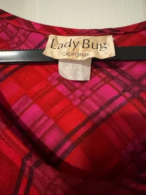 Vintage 1970s Lady Bug California Red Plaid Long Sleeve Maxi Dress 3/4 thumbnail 4