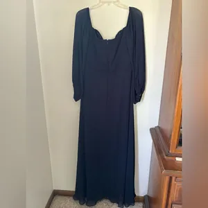 Dessy Collection Vivian Diamond Navy Maxi Dress Off Shoulder Puff Sleeve 14 thumbnail 11