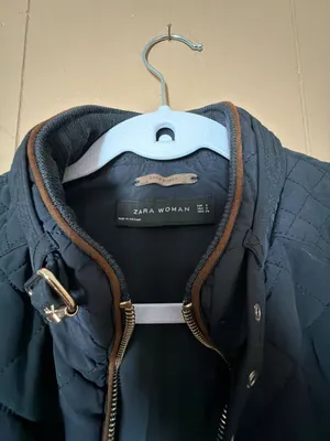 Zara Woman Navy Blue Quilted Vest Gold Hardware Faux Leather Trim Size S thumbnail 2