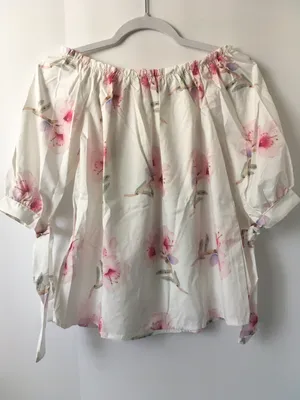 White Floral Blouse, Medium thumbnail 1