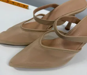 Nude Mesh Pointed Toe Mules Double Strap Stiletto Heels Beige Size 8.5 Tan thumbnail 1