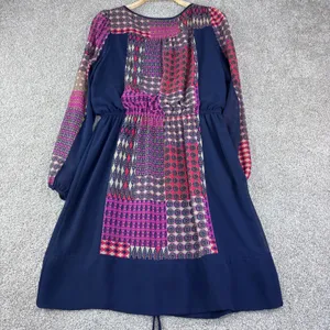 Maeve Anthropologie Size M Boho‎ Blue Lace Up Geometric Drawstring Waist Dress thumbnail 9