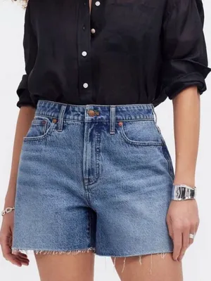 NWT MADEWELL Perfect Jean Shorts Women Curvy Raw Hem Stretch Size 31 thumbnail 1