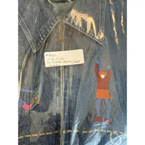 Embroidered Novelty Shacket Ice Skaters Denim Jacket Winter whimsical Teacher M thumbnail 9