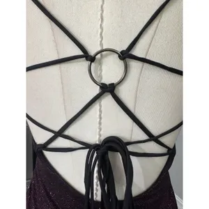 Lulus Take Me Anywhere Purple black glitter Mini Dress Medium Open Back Strappy thumbnail 11