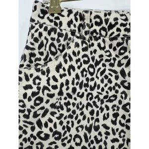 Know One Cares Leopard Micro Mini Denim Skirt Size L Cream Black Raw Hem Summer thumbnail 3