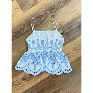 Embroidered Eyelet Peplum Tank Frill Detail in Baby Blue‎ Small Flounce Fairy thumbnail 2