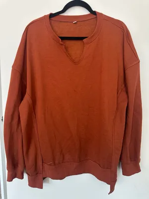 Sweatshirt Size XL Rust Orange V-Neck Long Sleeve Oversized Pullover thumbnail 1