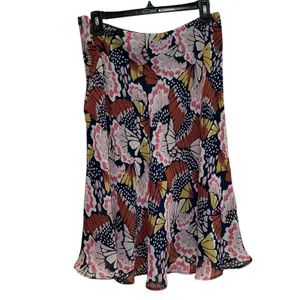 Boden Butterfly Print Midi Skirt US 8 UK 12 NWT A-Line‎ Flared Pull-On Navy Pink thumbnail 2