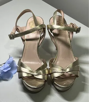 Vince Camuto Peppa Metallic Gold Leather Platform‎ Stiletto Heels 7M VC-PEPPA thumbnail 1