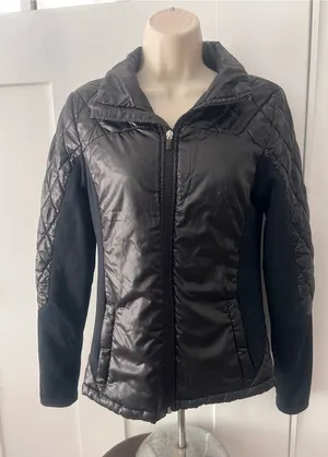 GAP Black Quilted Hybrid Zip Jacket thumbnail 1