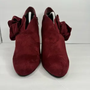 Call it Spring Womens size 9 Vegan Suede Heel Booties Ruffle Shoes Red 4 inch thumbnail 2