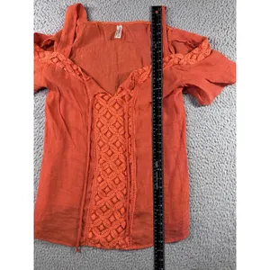 Women Large Cold Shoulder Top Cottagecore Peasant Romantic Coastal‎ Nautical Y2K thumbnail 4