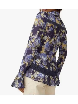 Free People Bad At Love Floral Printed Ruffle Boho blouse Women’s Size Small thumbnail 3