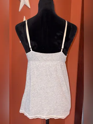 Y2K 2000’s Grey Lace-Trim Women's sleep Tank Top with Pink Bow thumbnail 4