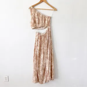 Abercrombie & Fitch One Shoulder Tan Floral Cutout Tropical Vacation Midi Dress thumbnail 7