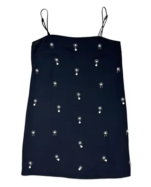 H&M Appliquéd Holiday Party Slip Dress Pearl Rhinestones Embellished Black Sz S thumbnail 2