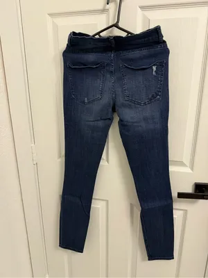 Express Women’s Dark Indigo Distressed Skinny Jeans thumbnail 2