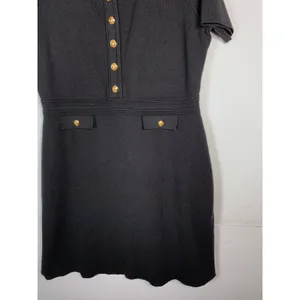 Merokeety Dress XL Black Gold Button Short Sleeve Knit Preppy Career Mini thumbnail 7