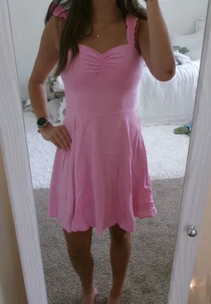 Francesca’s Pink Ruffle Strap Mini Dress thumbnail 1